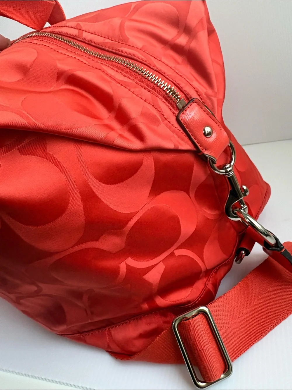 Coach Signature Hot Orange Nylon Travel Weekender Duffle Bag
